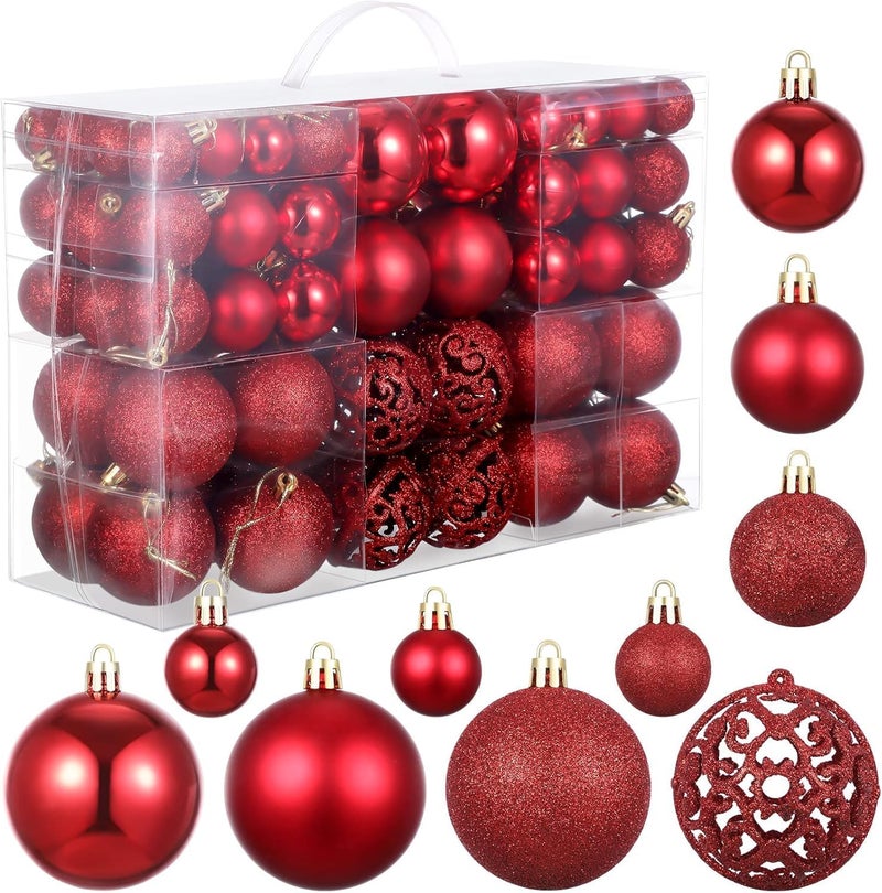 100 Pcs Red Christmas Ball Ornaments Decorative Hanging Baubles Set for Holiday and Party Decorations - Image 1