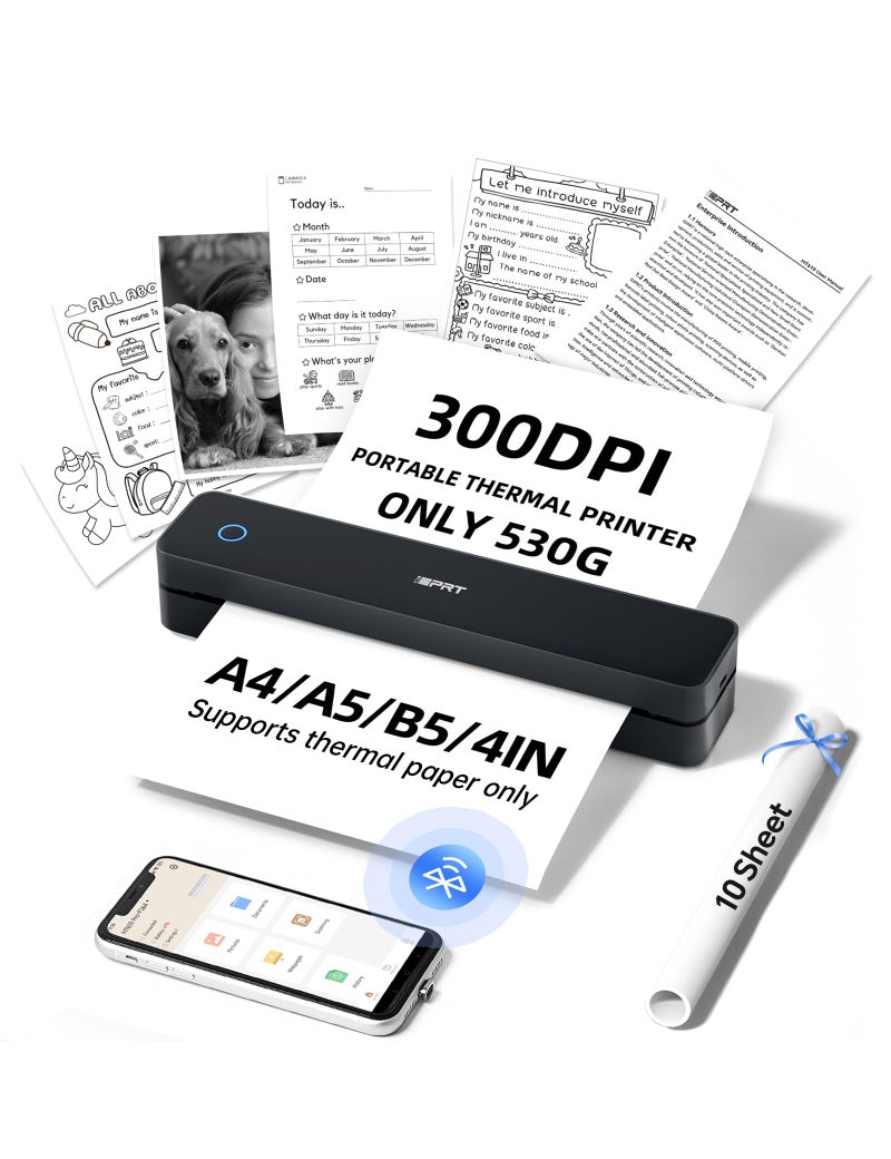iDPRT MT610Pro Portable Thermal Printer 300DPI HD MobileTravelPrinters InklessWirelessSmallPrinter for Home Use Office Vehicles Bluetooth Printers Supports 85 x 11 US LetterA4A5 Black - Image 2