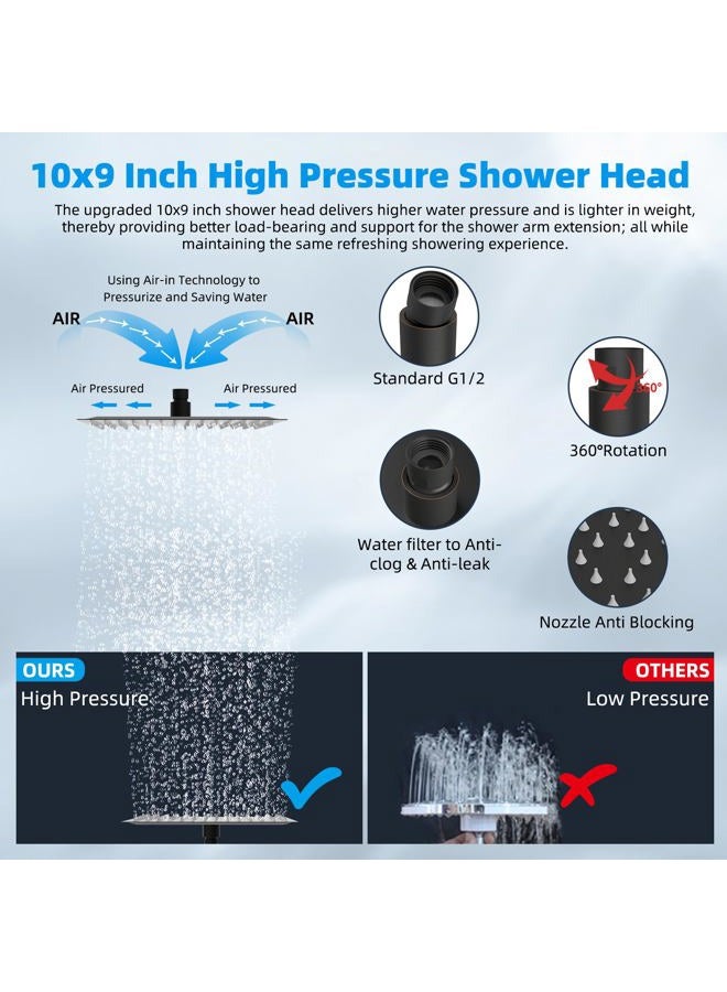 Hibbent All Metal Rain Filtered Shower Head, 10'' High Pressure Rainfall Showerhead with 16" Shower Extension Arm, 20 Stage Shower Filter, Solid Brass Adjustable Shower Arm Extender, Oil-Rubbed Bronze - Image 2