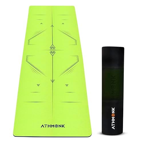 Athmonk Dual Colour TPE Pro Yoga Mat for Woman and Man with Alignment Guide Lines | Home Gym Equipment Exercise Mats for Workout | 6mm Thick Anti Slip Mat for Kids | Big Size with Cover Bag, Neon - Image 1