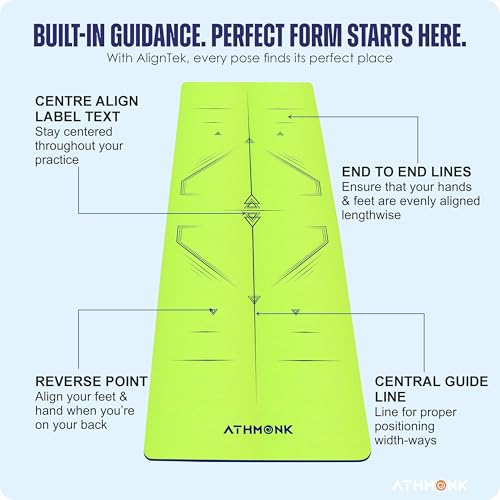 Athmonk Dual Colour TPE Pro Yoga Mat for Woman and Man with Alignment Guide Lines | Home Gym Equipment Exercise Mats for Workout | 6mm Thick Anti Slip Mat for Kids | Big Size with Cover Bag, Neon - Image 2