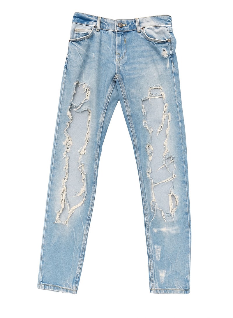 CHEVALIER FASHION Women’s Skinny Ripped Jeans – Trendy Light Blue Distressed Denim - Image 3