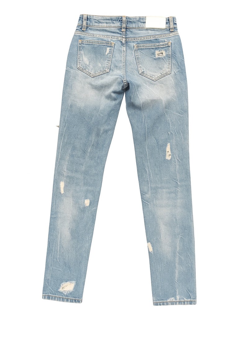 CHEVALIER FASHION Women’s Skinny Ripped Jeans – Trendy Light Blue Distressed Denim - Image 4
