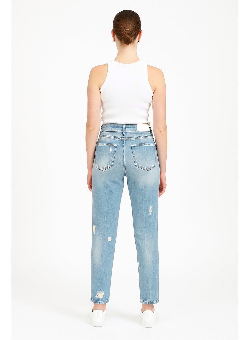 CHEVALIER FASHION Women’s Skinny Ripped Jeans – Trendy Light Blue Distressed Denim - Image 2