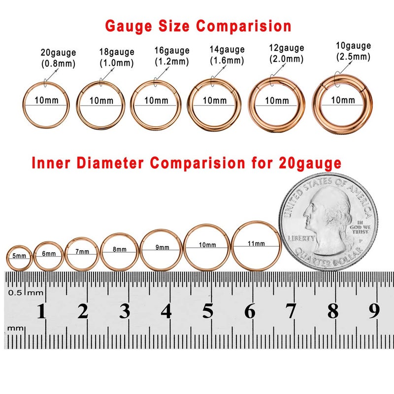 FANSING خواتم أنف فانسنج ذهبية وردية 20 جرام 6 مم حلقة أنف 20 قياس من الفولاذ الجراحي للثقب للغضروف والهيليكس والشفة والسبتوم للنساء والرجال - Image 3