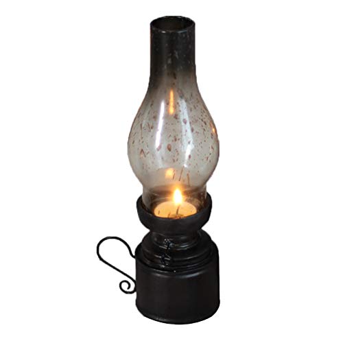 MaoTopCom Black Antique Kerosene Lamp,Chandeliers,Glass Table Lamp,Country Style Vintage Tealight Holder Tabletop Decorative Candle Lantern with Handle Desktop Decor 10.2 Small Size - Image 1