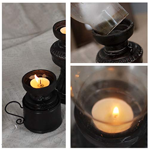 MaoTopCom Black Antique Kerosene Lamp,Chandeliers,Glass Table Lamp,Country Style Vintage Tealight Holder Tabletop Decorative Candle Lantern with Handle Desktop Decor 10.2 Small Size - Image 3