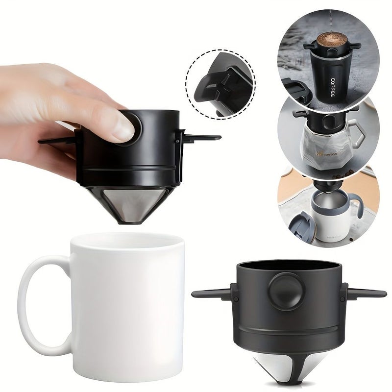 Pour Over Coffee Filter Folding Portable Reusable Stainless Steel Drip Coffee Tea Holder Infuser Dripper Black - Image 1