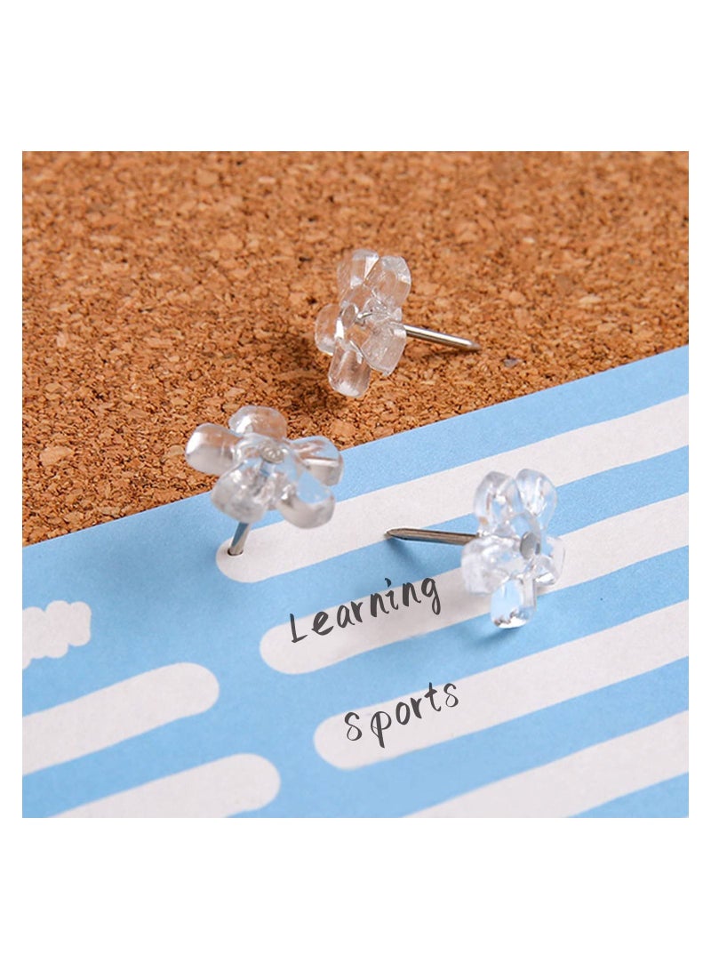 SYOSI 100pcs Clear Push Pins Thumb Tacks Creative Decoration Drawing Pins Cute Flower Plastic Head Thumb Tacks Map Push Pins for Whiteboard CorkBoard Bulletin Board Photo Wall Map - Image 5