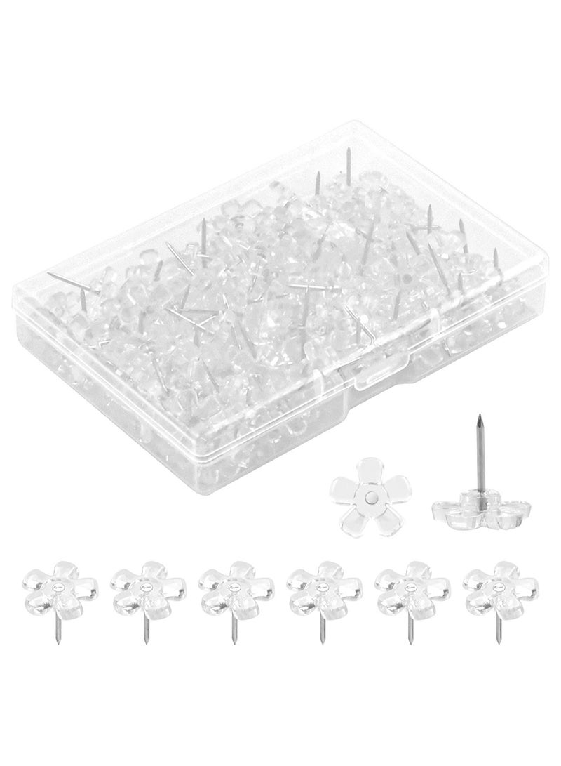 SYOSI 100pcs Clear Push Pins Thumb Tacks Creative Decoration Drawing Pins Cute Flower Plastic Head Thumb Tacks Map Push Pins for Whiteboard CorkBoard Bulletin Board Photo Wall Map - Image 1