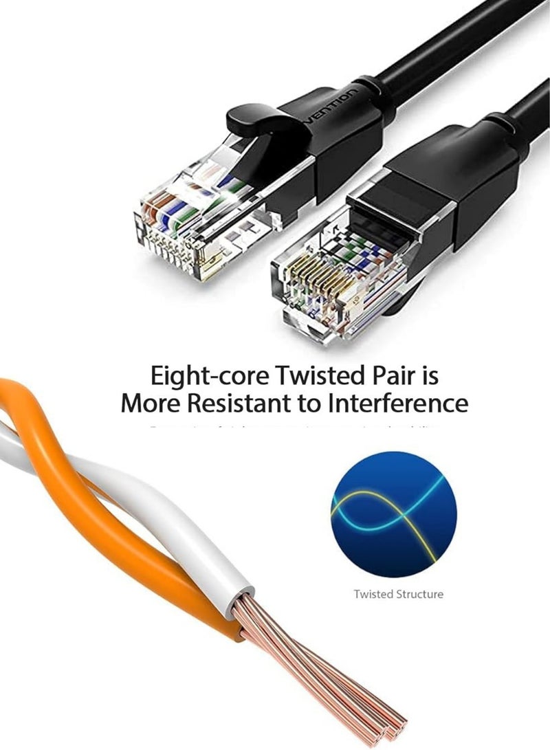 كابل توصيل UTP من الفئة 6 من سلسلة IBE، مصنوع من الألومنيوم المغطى بالنحاس بسرعة 1000 ميجابت في الثانية وتردد 250 ميجاهرتز، ومغطى برقائق ألومنيوم وغطاء من مادة PVC (0.5 متر [X5]، الفئة 6 UTP، أسود) - Image 2