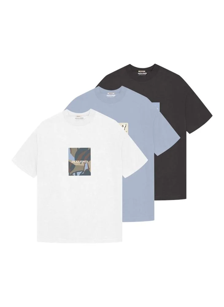 JACK & JONES 3 Pack Jortavira  Aop Crew Neck T-Shirt