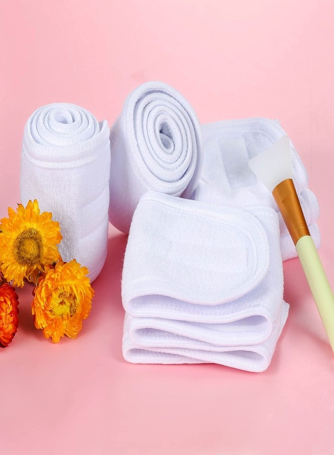 TDHDIKE Facial Spa Headbands 4 PCS, Makeup Shower Bath Wrap Sport Headband Terry Cloth Stretch Towel with Magic Tape (White) - Image 4