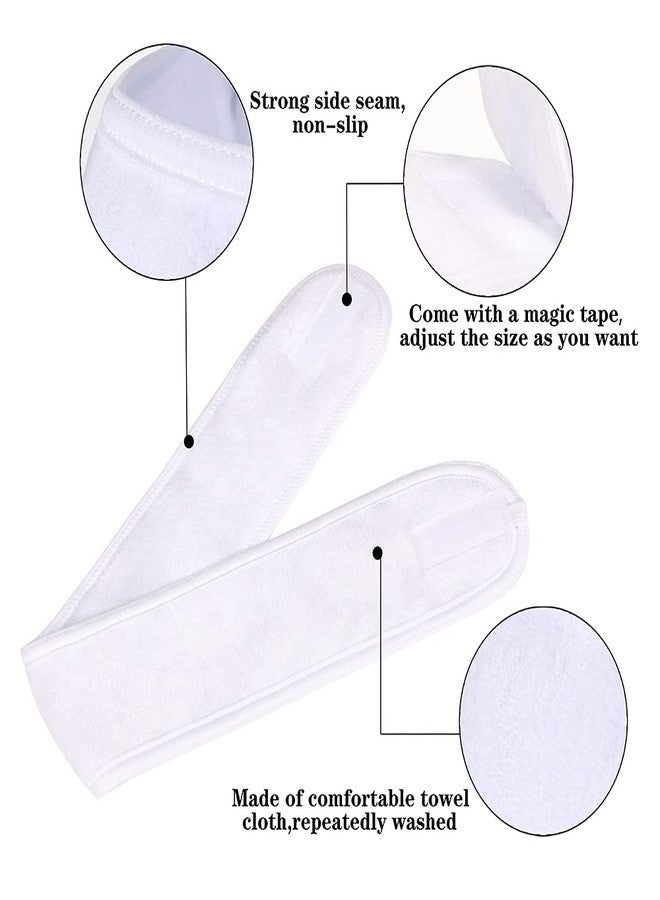 TDHDIKE Facial Spa Headbands 4 PCS, Makeup Shower Bath Wrap Sport Headband Terry Cloth Stretch Towel with Magic Tape (White) - Image 3