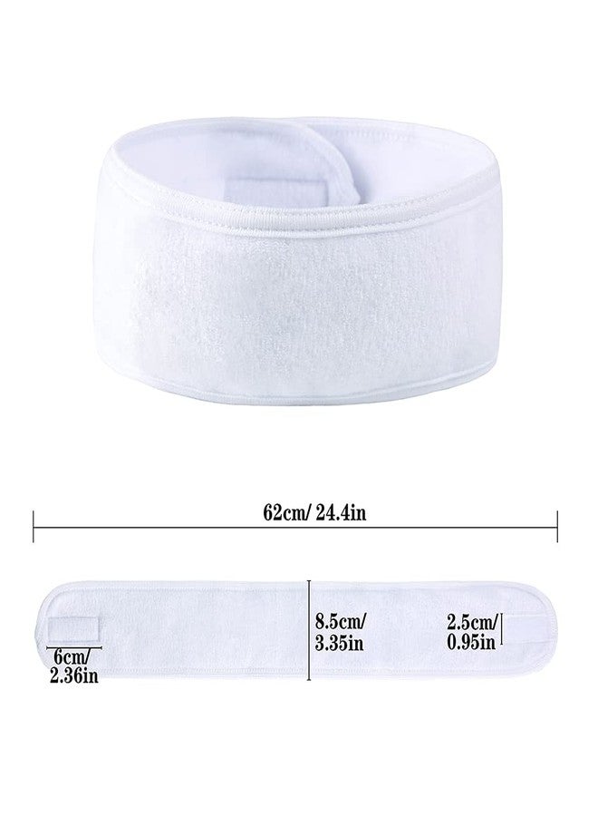 TDHDIKE Facial Spa Headbands 4 PCS, Makeup Shower Bath Wrap Sport Headband Terry Cloth Stretch Towel with Magic Tape (White) - Image 2