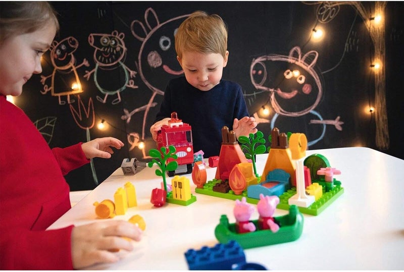BIG 800057143 PP Set Peppa Pig BLOXX Construction Toys Camping PLAYSET with 25 PCS, Green, Orange, Red, White, Pink, Blue, Bran - Image 5