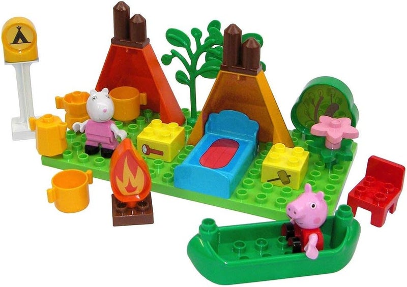 BIG 800057143 PP Set Peppa Pig BLOXX Construction Toys Camping PLAYSET with 25 PCS, Green, Orange, Red, White, Pink, Blue, Bran - Image 2