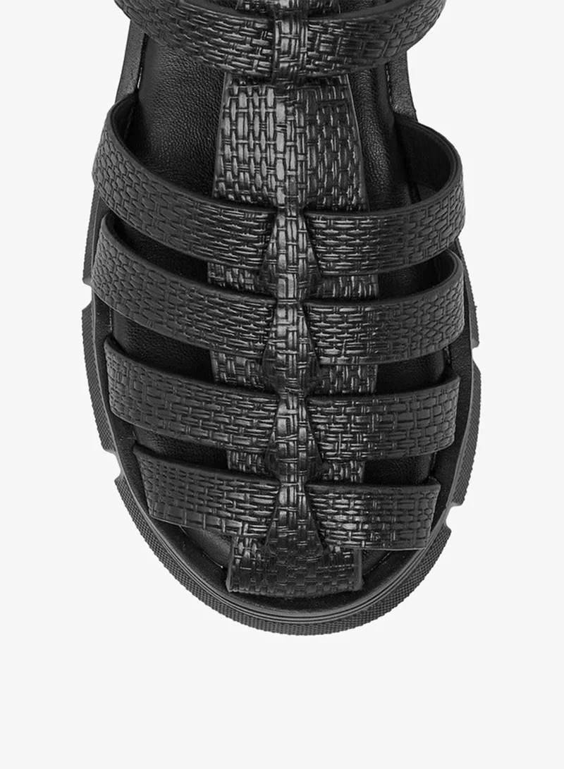 Little Missy BLACK Strappy Flatform Sandals with Hook and Loop Closure for Women | Best Price UAE