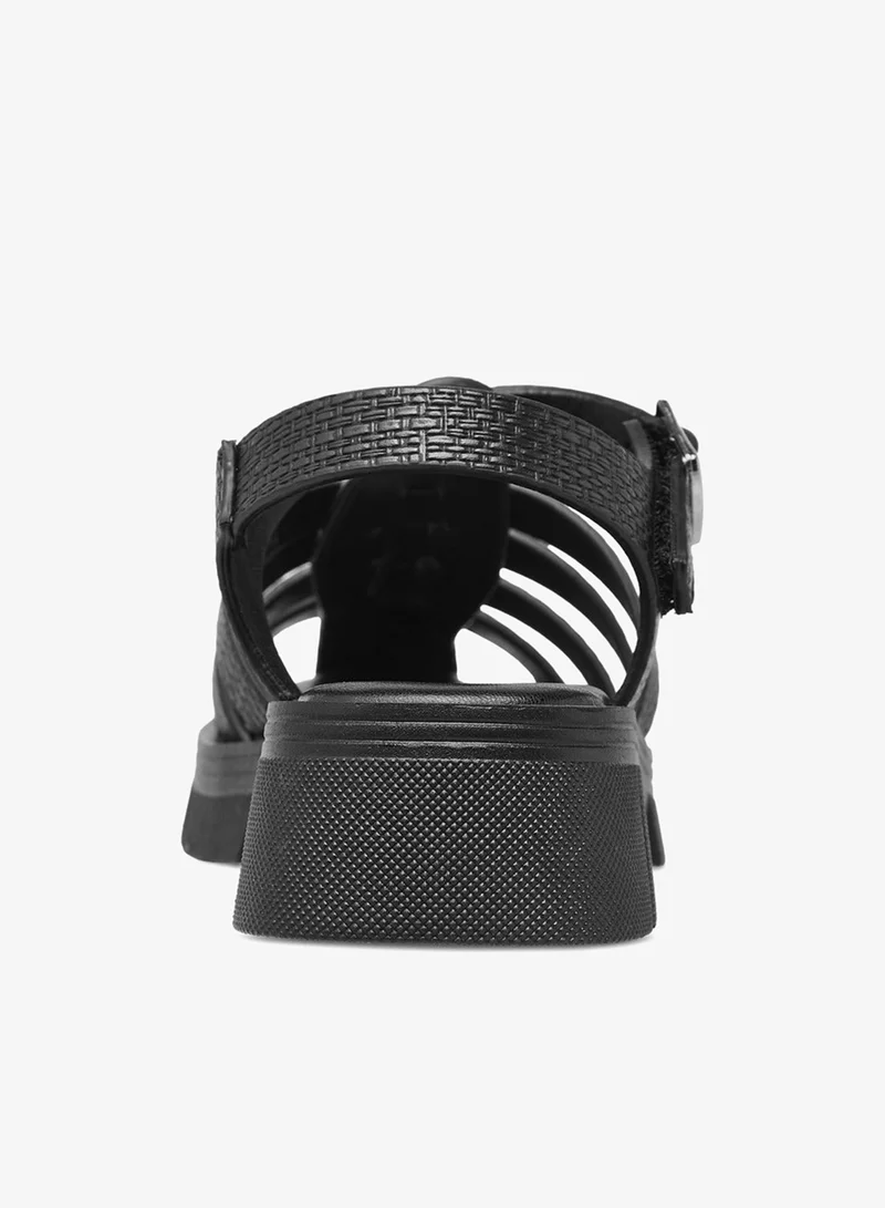 Little Missy BLACK Strappy Flatform Sandals with Hook and Loop Closure for Women | Best Price UAE