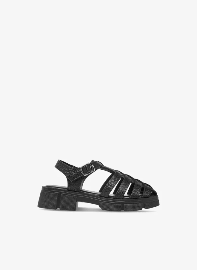 Strappy Flatform Sandals with Hook and Loop Closure