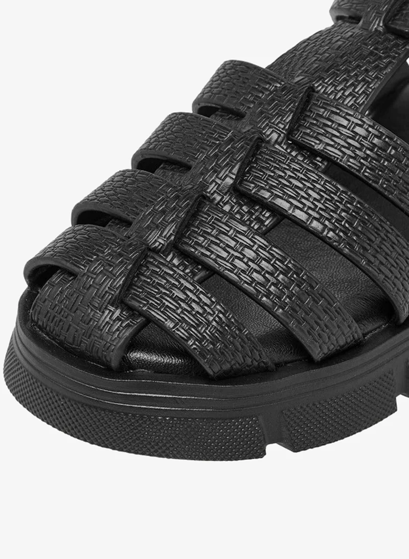 Little Missy BLACK Strappy Flatform Sandals with Hook and Loop Closure for Women | Best Price UAE