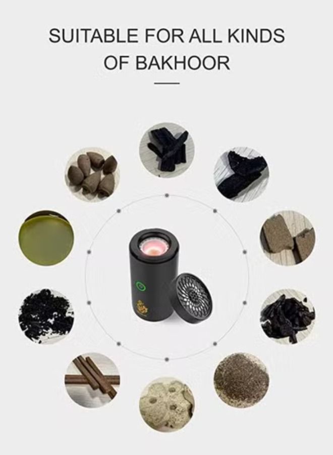 Bakhoor USB Type-C Rechargeable Electric Incense Burner Black for Car Home Decoration - Image 3