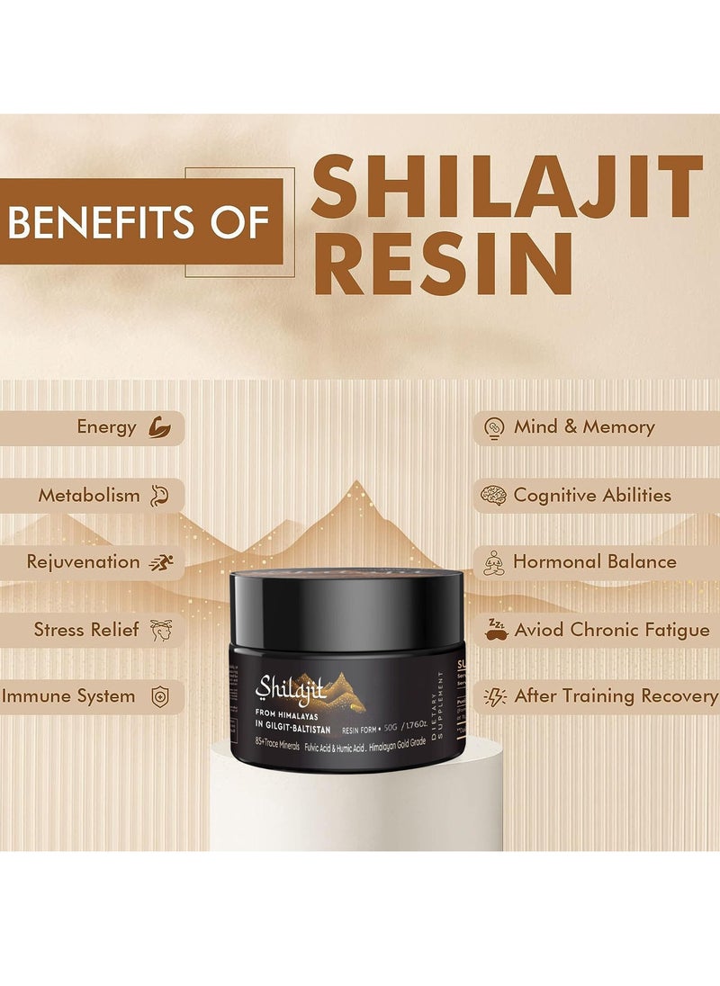 Shilajit Purest Himalayan Shilajit Resin - Gold Grade 100% Pure Shilajit with Fulvic Acid & 85+ Trace Minerals Complex for Energy & Immune Support, 50 Grams