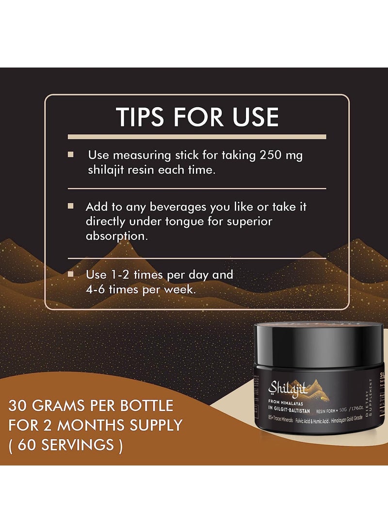 Shilajit Purest Himalayan Shilajit Resin - Gold Grade 100% Pure Shilajit with Fulvic Acid & 85+ Trace Minerals Complex for Energy & Immune Support, 50 Grams
