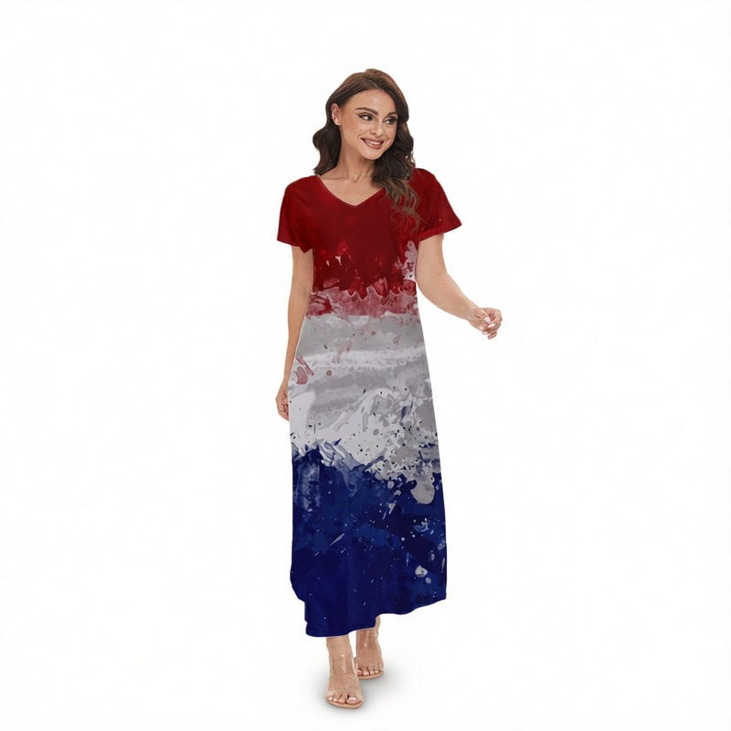 Women's V-Neck Summer Lightweight Digital Print Maxi Dress - Image 1