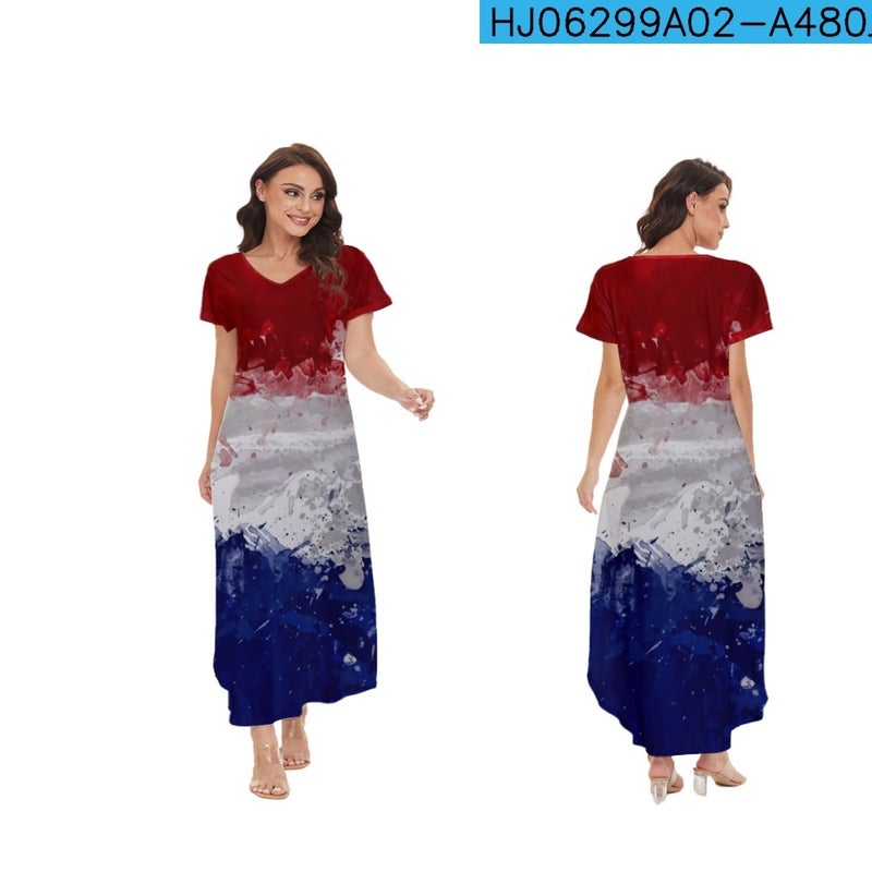 Women's V-Neck Summer Lightweight Digital Print Maxi Dress - Image 3
