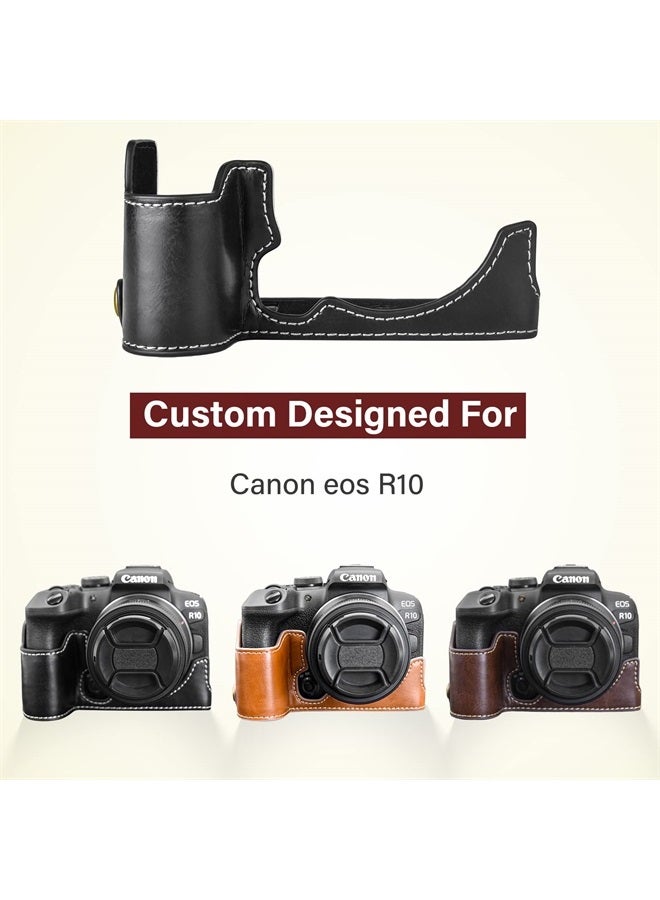 Rieibi EOS R10 Case - Quality PU Leather Half Case for Canon EOS R10 Mirrorless Camera - Grip Case for Canon EOSR10 - Black - Image 2