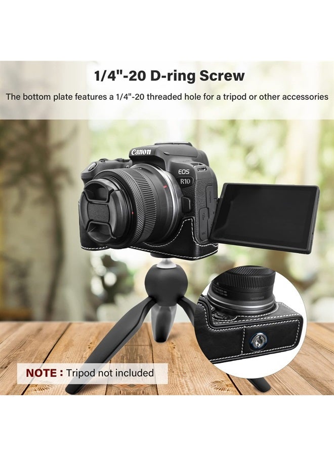 Rieibi EOS R10 Case - Quality PU Leather Half Case for Canon EOS R10 Mirrorless Camera - Grip Case for Canon EOSR10 - Black - Image 4