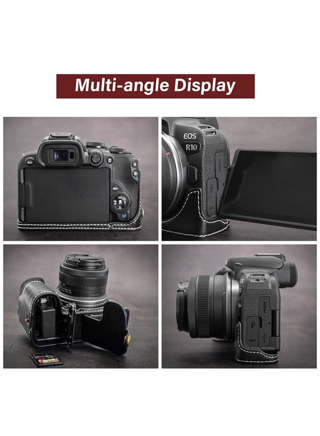 Rieibi EOS R10 Case - Quality PU Leather Half Case for Canon EOS R10 Mirrorless Camera - Grip Case for Canon EOSR10 - Black - Image 3