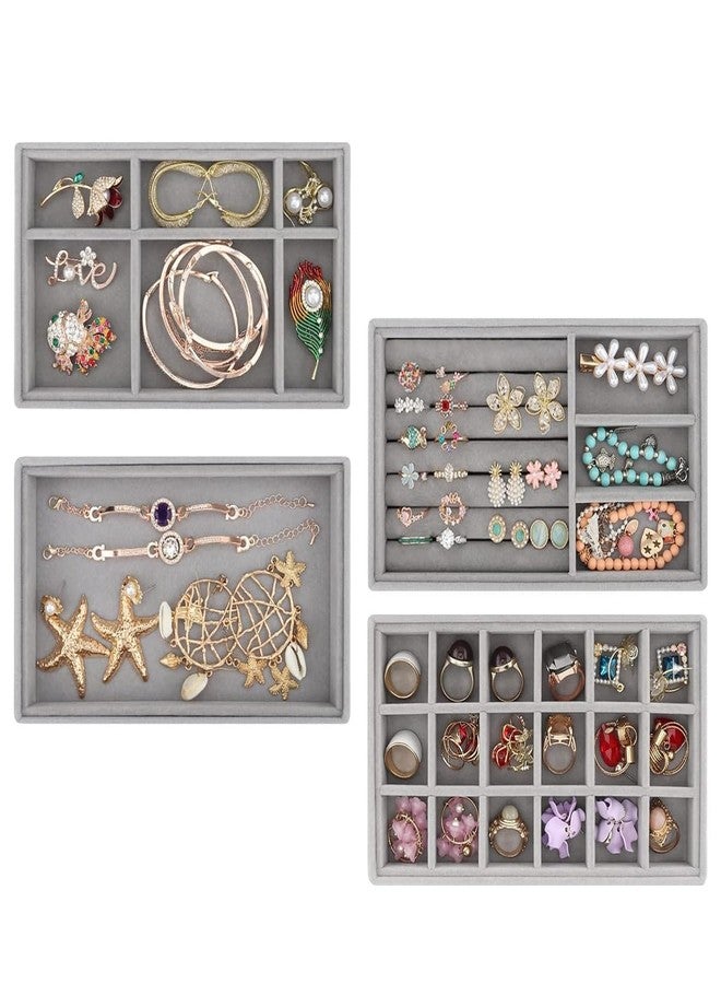 Zipron Set of 4 Jewelry Tray, 9in Stackable Jewelry Organizer Drawer, Jewelry Storage for Earring, Necklace, Bracelet, Rings with Removable Divider, Grey - Image 1