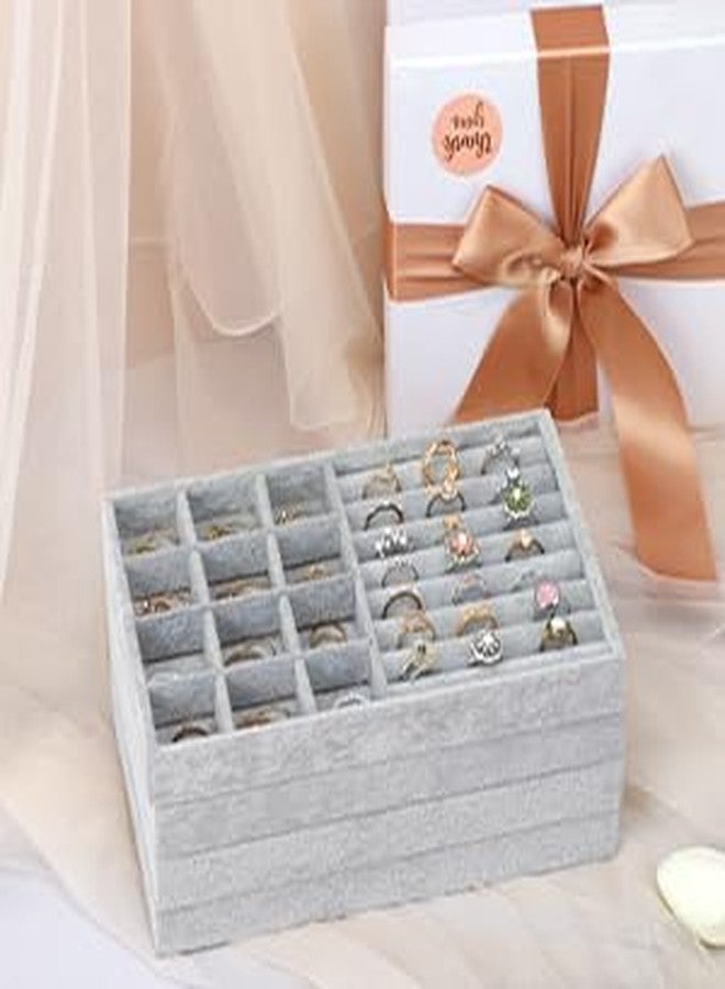 Zipron Set of 4 Jewelry Tray, 9in Stackable Jewelry Organizer Drawer, Jewelry Storage for Earring, Necklace, Bracelet, Rings with Removable Divider, Grey - Image 4