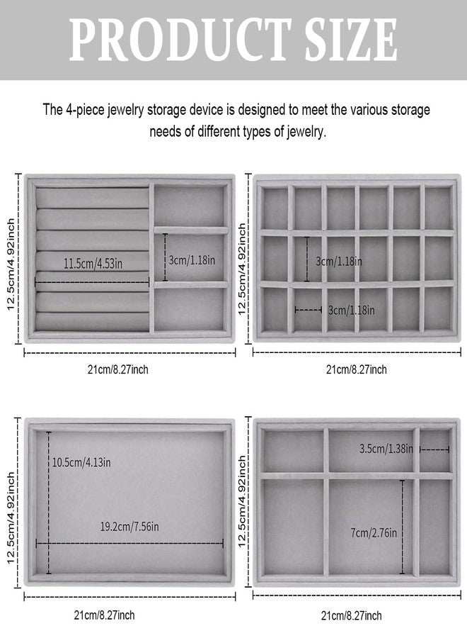 Zipron Set of 4 Jewelry Tray, 9in Stackable Jewelry Organizer Drawer, Jewelry Storage for Earring, Necklace, Bracelet, Rings with Removable Divider, Grey - Image 2