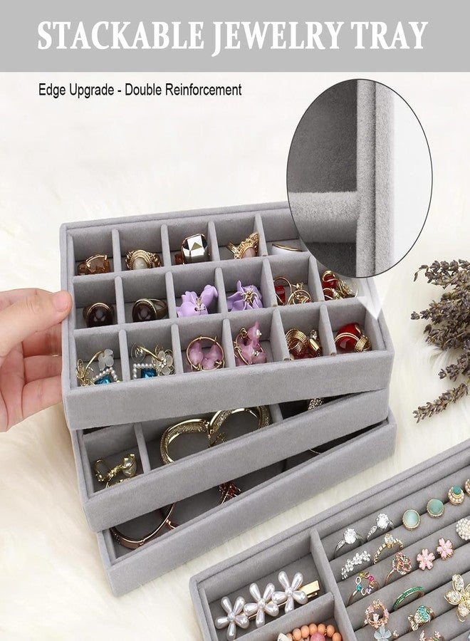 Zipron Set of 4 Jewelry Tray, 9in Stackable Jewelry Organizer Drawer, Jewelry Storage for Earring, Necklace, Bracelet, Rings with Removable Divider, Grey - Image 5