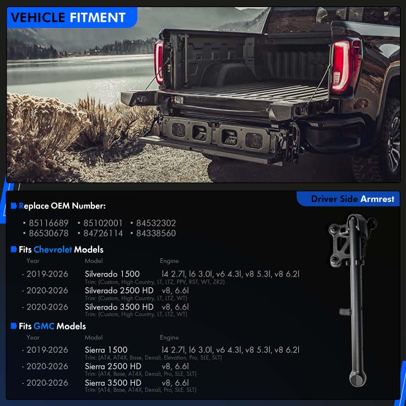 RHAOCZIYAUTO 85116689 Auxiliary Tailgate Step Handle Fit for Chevy Silverado & for GMC Sierra 1500 2500 HD 3500 HD 2019-2026, Assist Handle Assembly, Pickup Box Aux E/Gate Step Armrest, W/Bracket Replace# 84338560 - Image 2