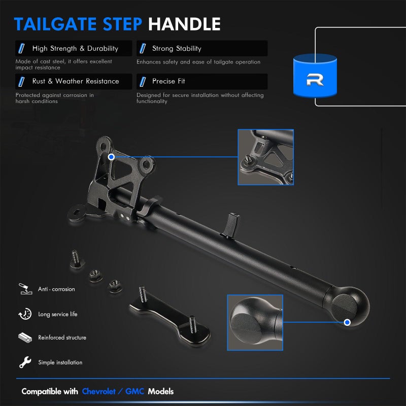 RHAOCZIYAUTO 85116689 Auxiliary Tailgate Step Handle Fit for Chevy Silverado & for GMC Sierra 1500 2500 HD 3500 HD 2019-2026, Assist Handle Assembly, Pickup Box Aux E/Gate Step Armrest, W/Bracket Replace# 84338560 - Image 3
