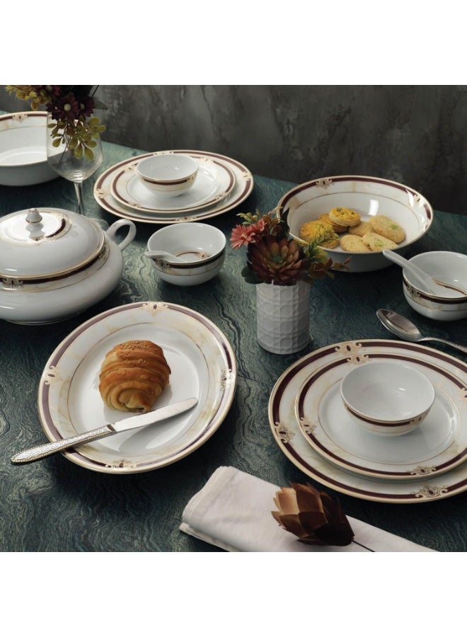 Peggy Oliver Seattle Collection 35 Pcs Dinner Set | Adorned With Brown And Gold (Plated With Real Gold) | Elegant Set for Serving & Gifting - Image 4