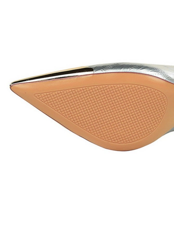 بيج تري المرأة أنيقة معدنية مغلقة أشارت إصبع القدم الكعب العالي الفضة 9.5CM - Image 5