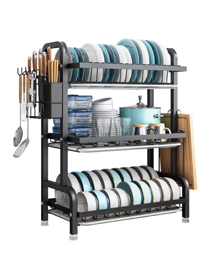 Yolu 3 Tiers Dish Drying Rack and Drainboard Set for Kitchen Counter, Stainless Steel Dish Racks with Cups Holder, Utensil Holder, Cutting Board Holder. - Image 1