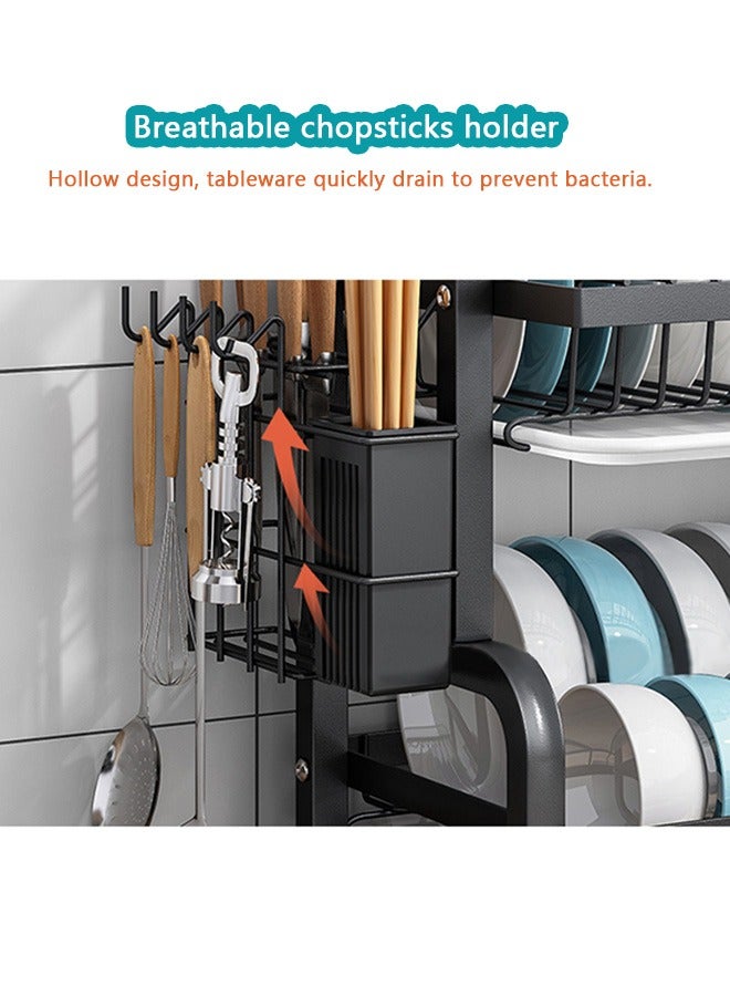 Yolu 3 Tiers Dish Drying Rack and Drainboard Set for Kitchen Counter, Stainless Steel Dish Racks with Cups Holder, Utensil Holder, Cutting Board Holder. - Image 3