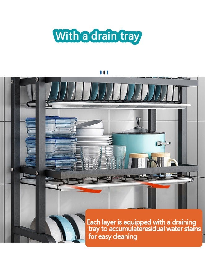 Yolu 3 Tiers Dish Drying Rack and Drainboard Set for Kitchen Counter, Stainless Steel Dish Racks with Cups Holder, Utensil Holder, Cutting Board Holder. - Image 4