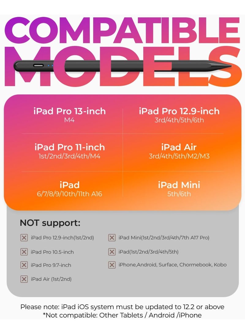 جامجيك قلم JAMJAKE iPad Pencil لأجهزة iPad من الجيلين 11 و10 - شحن أسرع 5 مرات، متوافق مع أجهزة Apple iPad من الجيل 6 إلى 11 (2018-2025)، وiPad Air 3/4/5/M2/M3، وiPad mini 5/6، وiPad Pro 11 بوصة/12.9 بوصة/M4 - أسود - Image 4