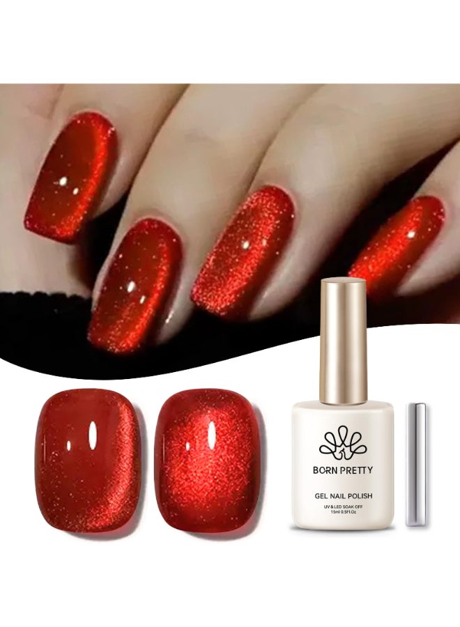 Born Pretty Red Cat Magnetic Eye Gel Nail Polish Reflective Holographic Glitter Shiny Ruby Red 15mL Gel Nail Polish With Magnetic - Image 4