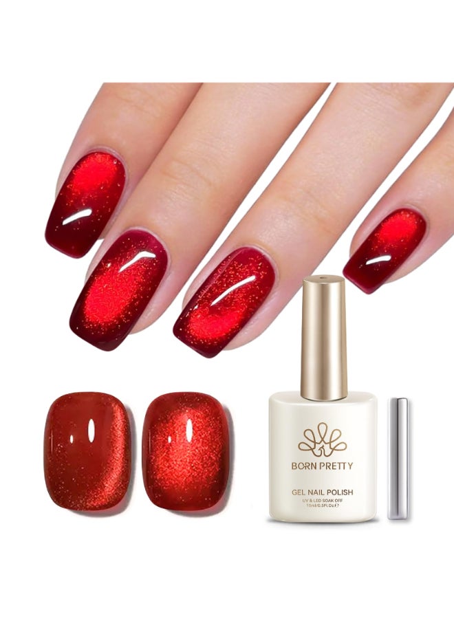 Born Pretty Red Cat Magnetic Eye Gel Nail Polish Reflective Holographic Glitter Shiny Ruby Red 15mL Gel Nail Polish With Magnetic - Image 2