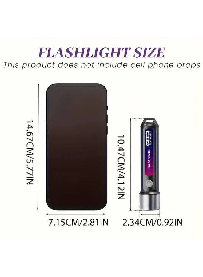 2Pcs USB Rechargeable Mini UV Flashlight 395nm Black Light Portable Handheld Torch with 2 Modes Focus - Image 2