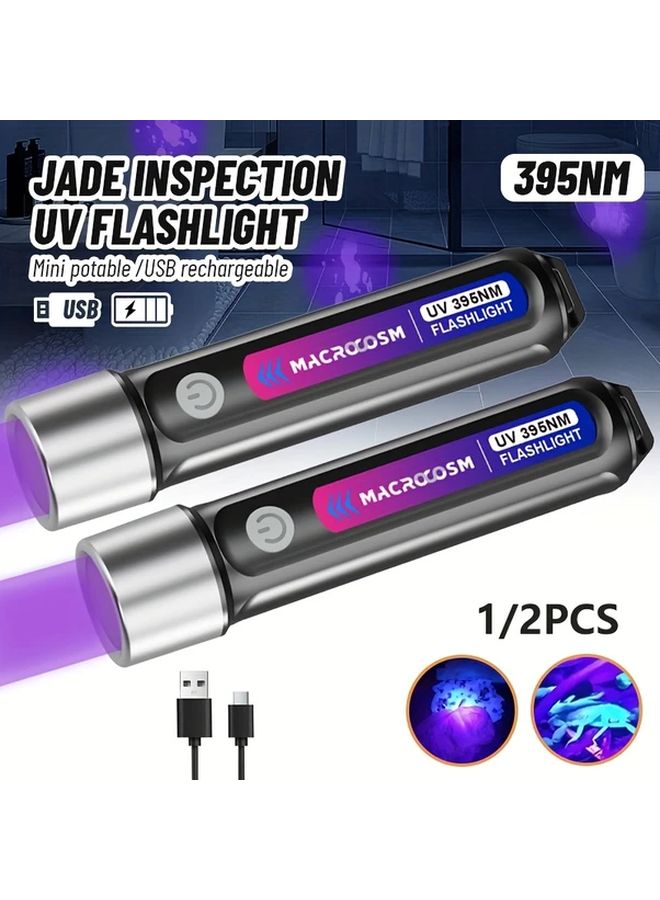 2Pcs USB Rechargeable Mini UV Flashlight 395nm Black Light Portable Handheld Torch with 2 Modes Focus - Image 1