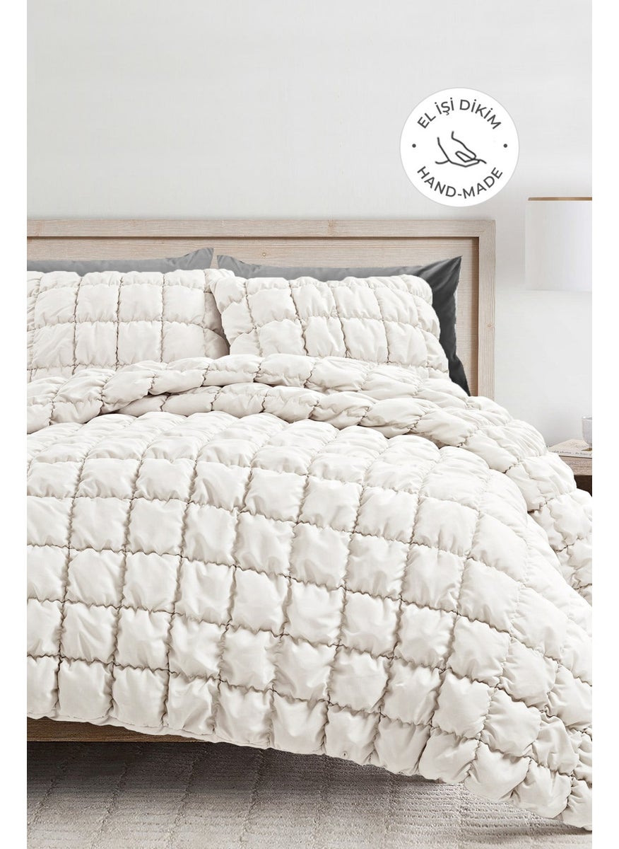 Evlen Home Collection Puff Bedspread Set Double Handmade Casual Plain Cotton Filled Quilt Sleep Set 3 Piece  - Image 1